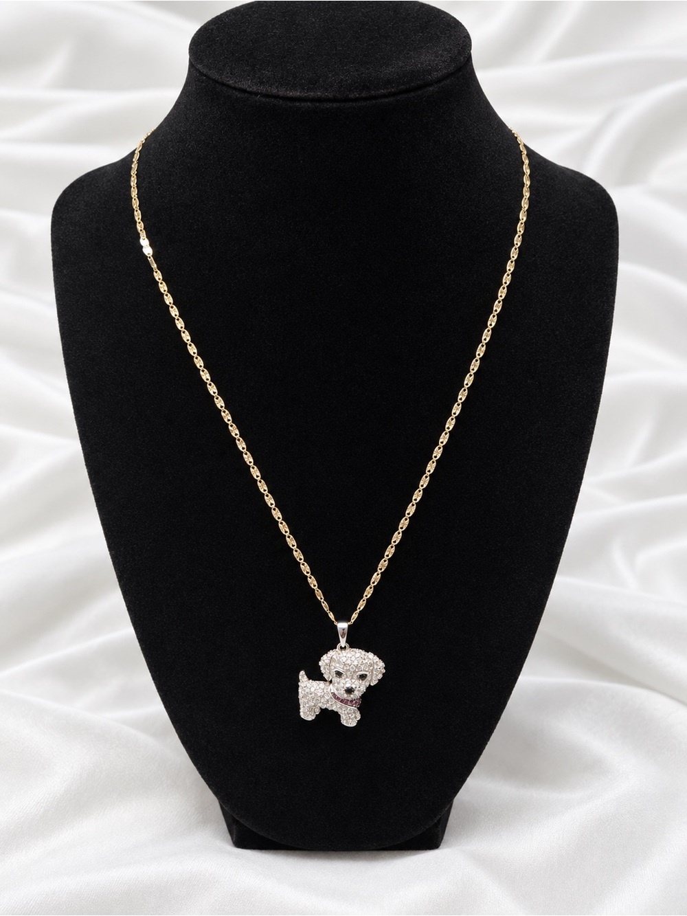 14K Gold 20” chain 1.7 mm & Italian 925 silver CZ dog pent